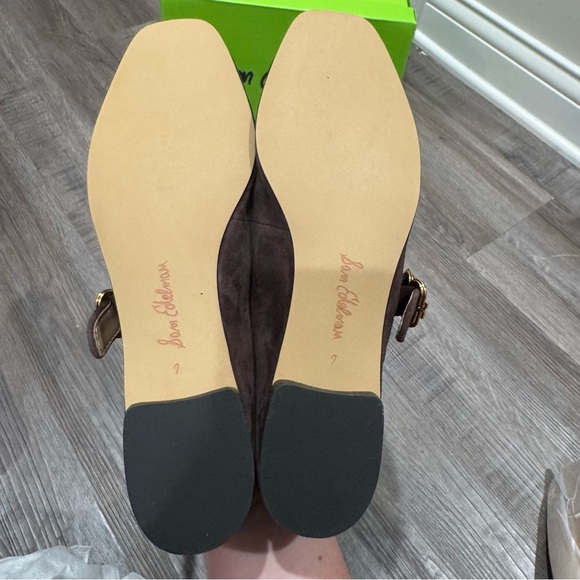 Sam Edelman Michaela Mary Jane Chocolate Brown Suede Buckle Flats - Picture 11 of 14
